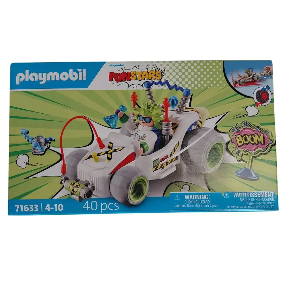 NIB Playmobil Funstars Racing Professor Set 71633 40pc Pullback Go-Kart